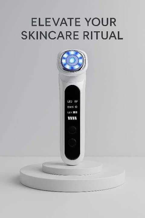 Premium 5-in-1 LED skin rejuvenation device on display with blue light feature.