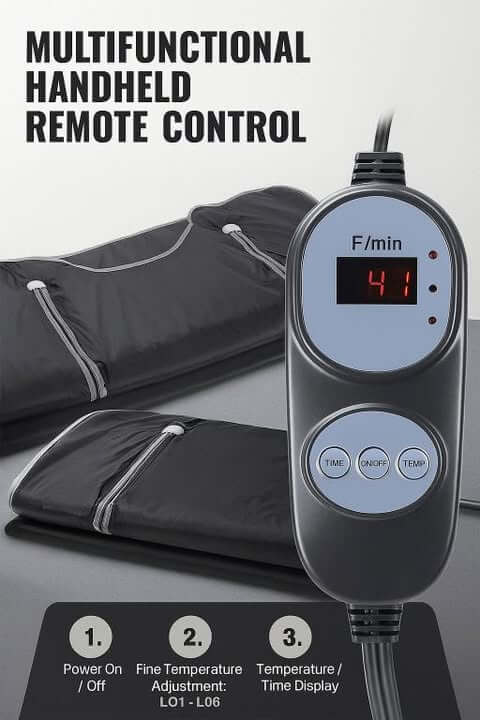 Multifunctional handheld remote control for adjusting temperature and time on VEVOR sauna blanket.