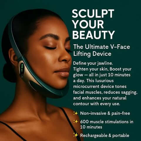 Model using the Premium V-Face Lifting device for a snatched jawline and smooth skin.