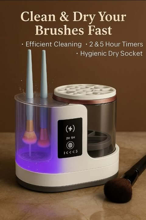 Premium Brush Cleaner with timers for efficient cleaning and hygienic drying of beauty brushes.