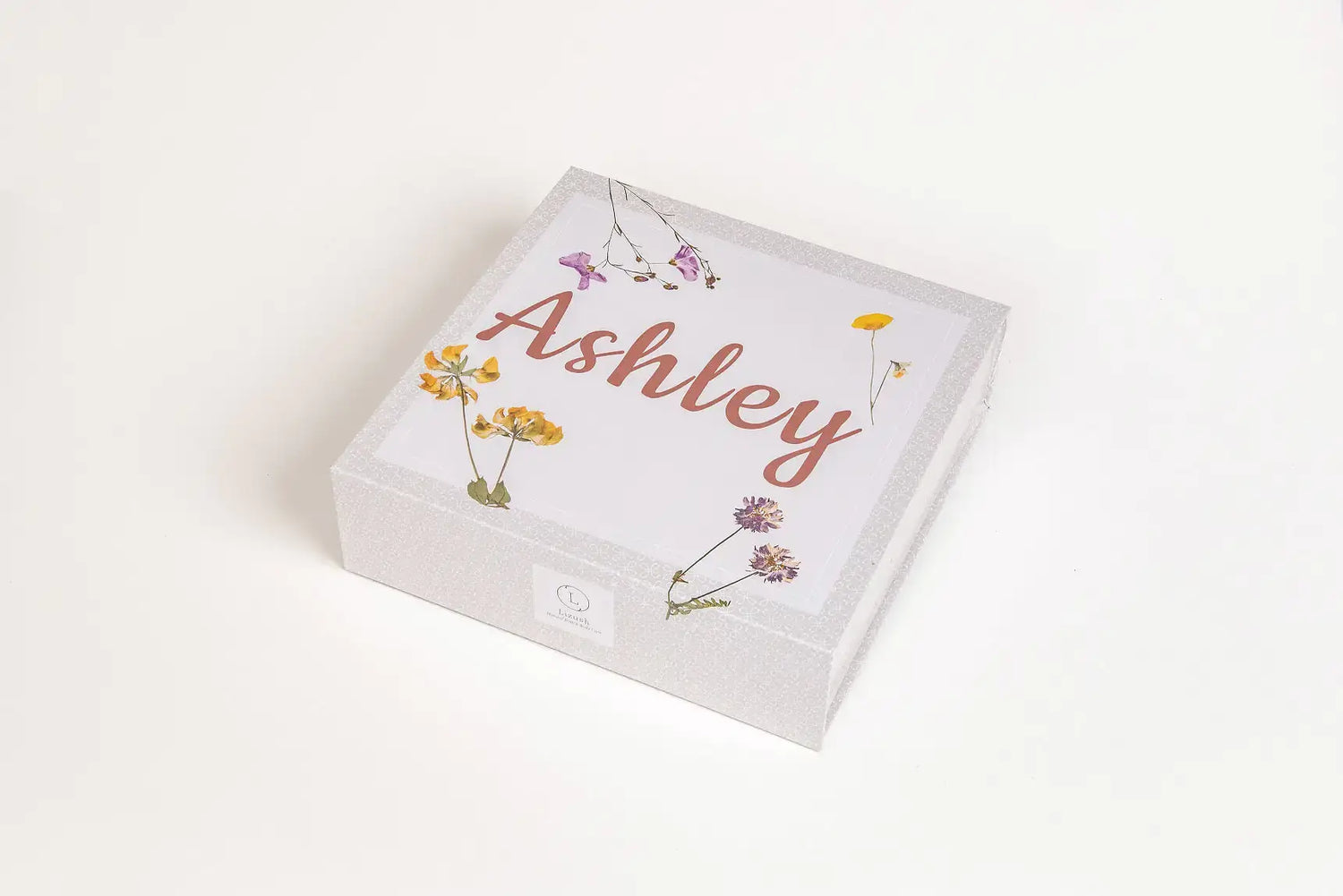 Lavender Luxury Gift Box adorned with flowers, personalized with the name Ashley, perfect for gifting and self-care.