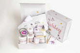 Lavender Luxury Gift Box open with self-care products, ideal for gifting or personal relaxation.