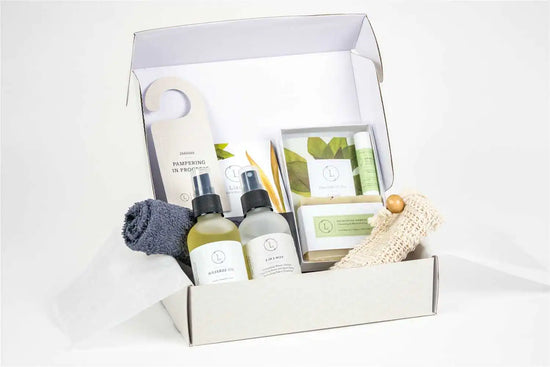 Soul Touch Massaging Set in a beautifully packaged box with skincare products and accessories.