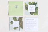 Gift packaging design featuring botanical illustrations and a green envelope, ideal for self-care products.